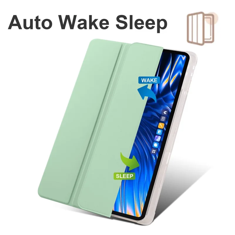For Xiaomi Pad 6 Max 14 Case Tri-fold Stand Clear Back Tablet Cover with Pen Slot - Matcha Green