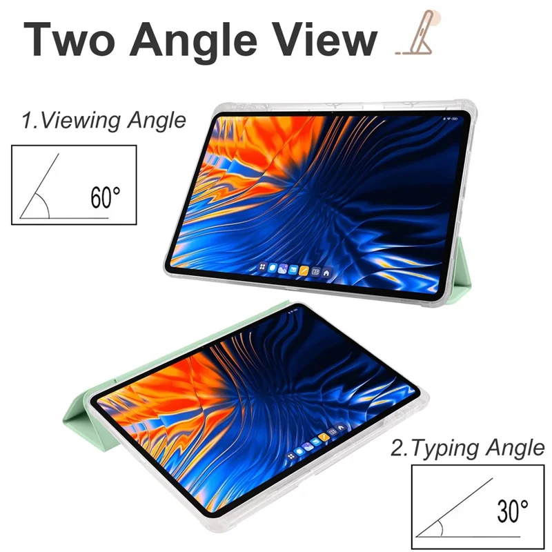 For Xiaomi Pad 6 Max 14 Case Tri-fold Stand Clear Back Tablet Cover with Pen Slot - Matcha Green