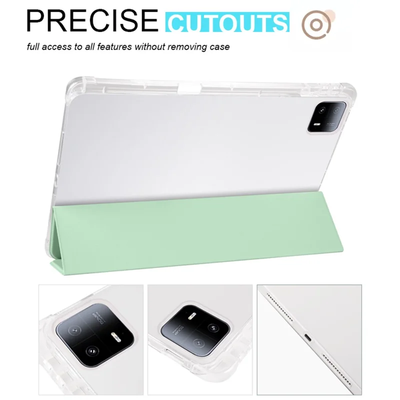 For Xiaomi Pad 6 Max 14 Case Tri-fold Stand Clear Back Tablet Cover with Pen Slot - Matcha Green