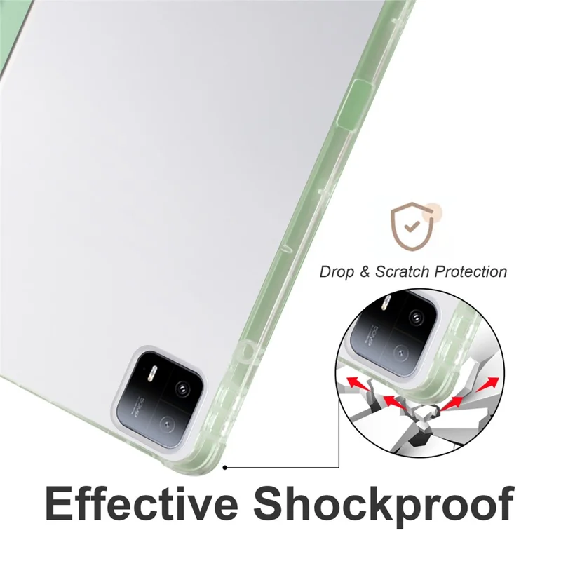 For Xiaomi Pad 6 Max 14 Case Tri-fold Stand Clear Back Tablet Cover with Pen Slot - Matcha Green