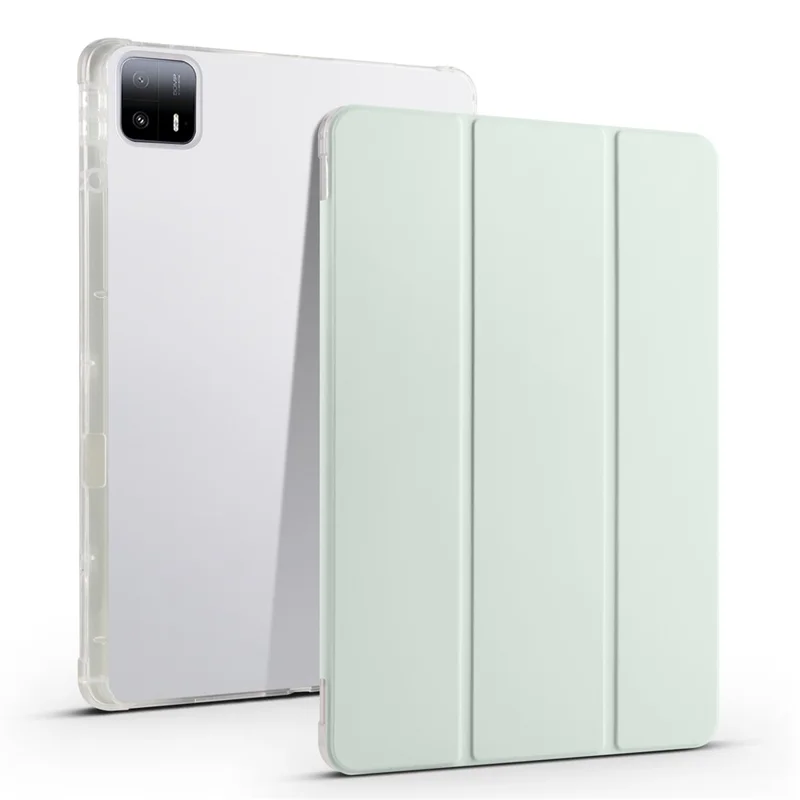 For Xiaomi Pad 6 Max 14 Case Tri-fold Stand Clear Back Tablet Cover with Pen Slot - Light Green