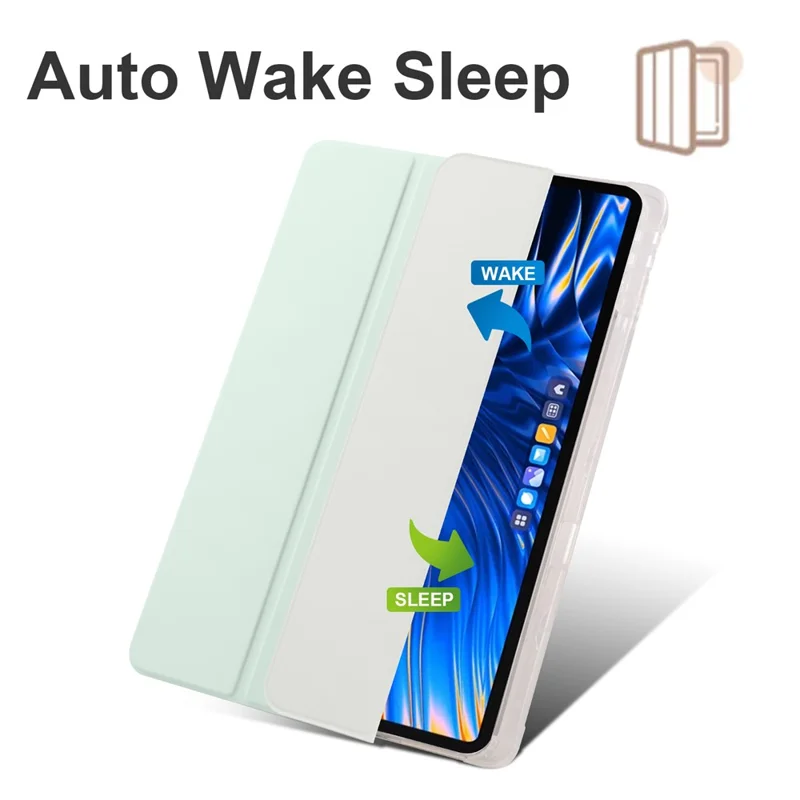 For Xiaomi Pad 6 Max 14 Case Tri-fold Stand Clear Back Tablet Cover with Pen Slot - Light Green