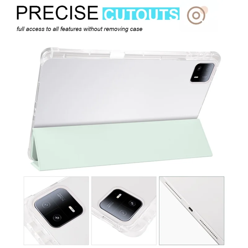 For Xiaomi Pad 6 Max 14 Case Tri-fold Stand Clear Back Tablet Cover with Pen Slot - Light Green