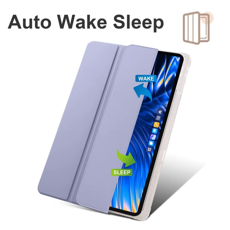 For Xiaomi Pad 6 Max 14 Case Tri-fold Stand Clear Back Tablet Cover with Pen Slot - Purple