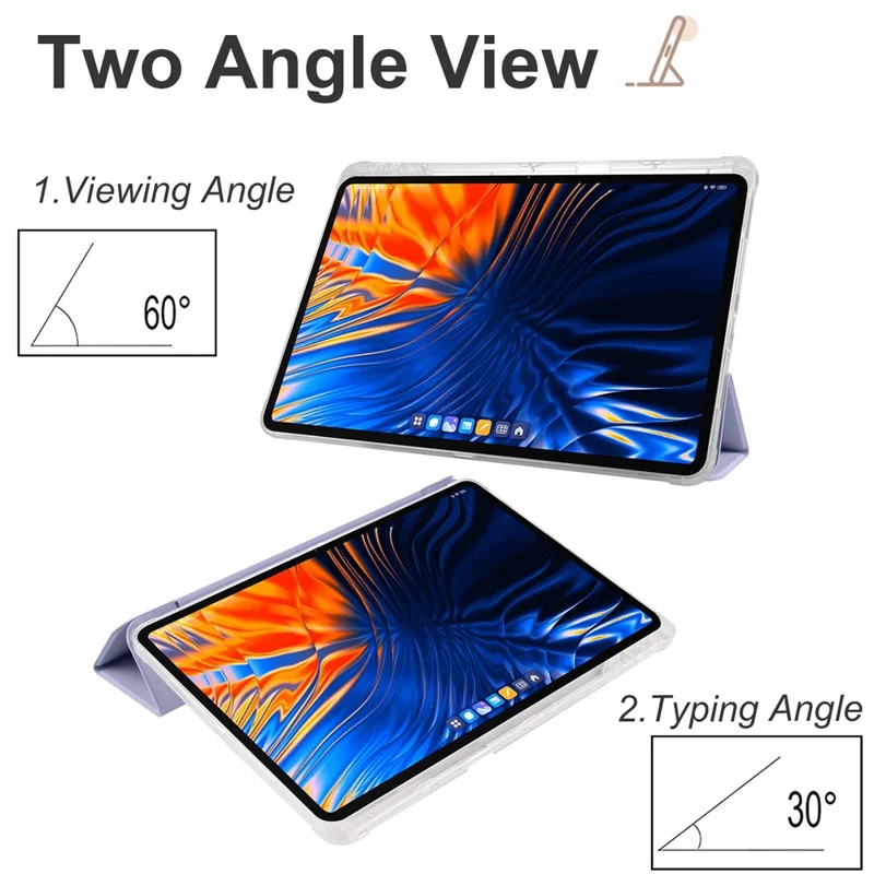 For Xiaomi Pad 6 Max 14 Case Tri-fold Stand Clear Back Tablet Cover with Pen Slot - Purple