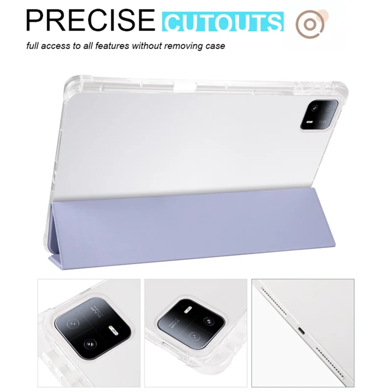 For Xiaomi Pad 6 Max 14 Case Tri-fold Stand Clear Back Tablet Cover with Pen Slot - Purple