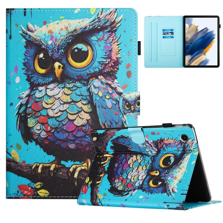 Pour étui Samsung Galaxy Tab A9 Case Pattern Impression Porte-cartes Housse en cuir PU - Hibou