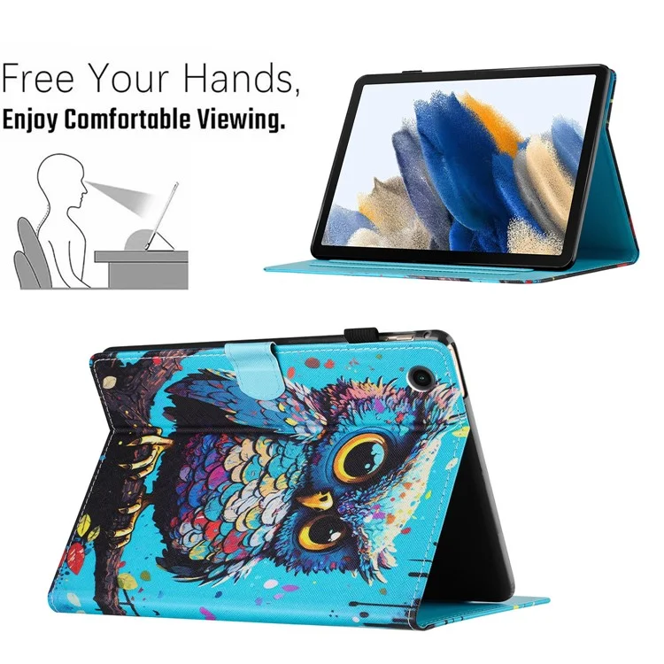 Pour étui Samsung Galaxy Tab A9 Case Pattern Impression Porte-cartes Housse en cuir PU - Hibou