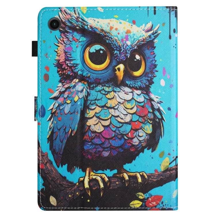 Pour étui Samsung Galaxy Tab A9 Case Pattern Impression Porte-cartes Housse en cuir PU - Hibou