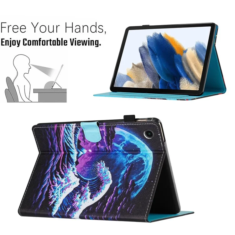 For Samsung Galaxy Tab A9+ Case Pattern Printing Stitching Leather Tablet Cover - Sea Wave