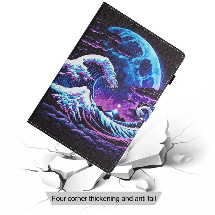 For Samsung Galaxy Tab A9+ Case Pattern Printing Stitching Leather Tablet Cover - Sea Wave