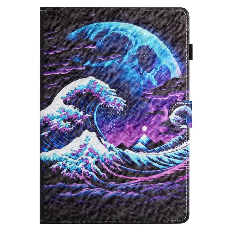 For Samsung Galaxy Tab A9+ Case Pattern Printing Stitching Leather Tablet Cover - Sea Wave