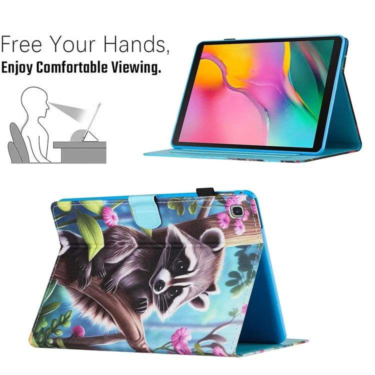 For Samsung Galaxy Tab S5e T720 / T725 Case Pattern Printing Card Holder Tablet Cover - Racoon