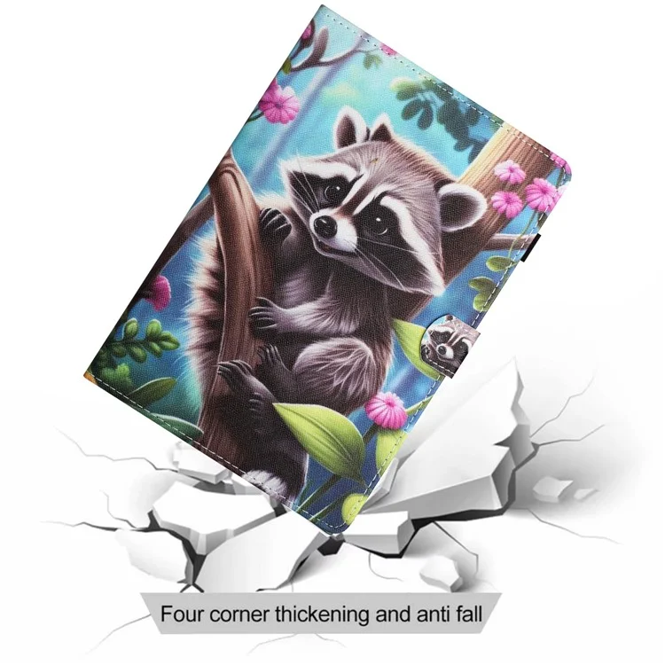 For Samsung Galaxy Tab S5e T720 / T725 Case Pattern Printing Card Holder Tablet Cover - Racoon