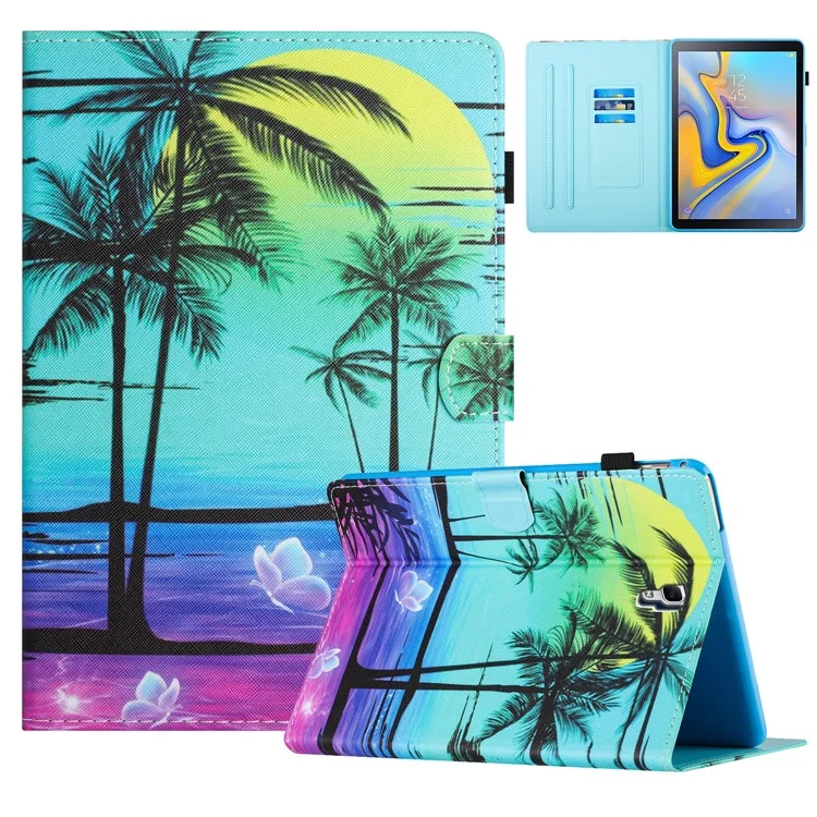 For Samsung Galaxy Tab A 10.5 (2018) T590 T595 Leather Case Card Slots Tablet Stand Cover - Coconut Palm