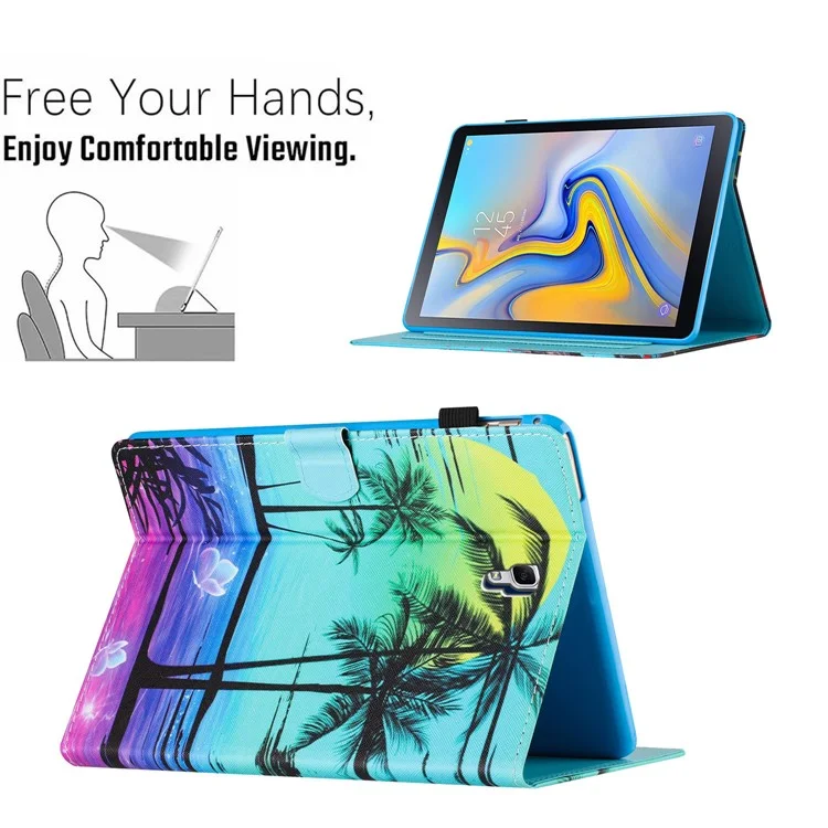 For Samsung Galaxy Tab A 10.5 (2018) T590 T595 Leather Case Card Slots Tablet Stand Cover - Coconut Palm