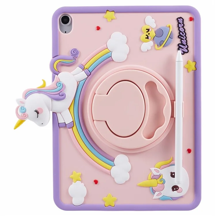 For iPad (2025) / 10.9 (2022) Case Cartoon Horse Design Kickstand PC + Silicone Tablet Cover