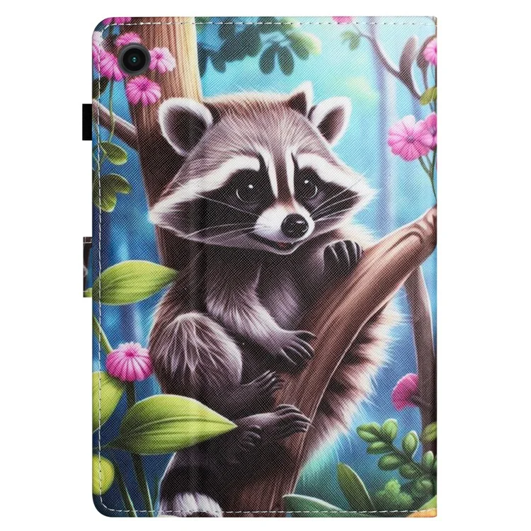 For Lenovo Tab M10 Plus X606F Case Stitching Pattern Printing Stand Tablet Cover - Racoon