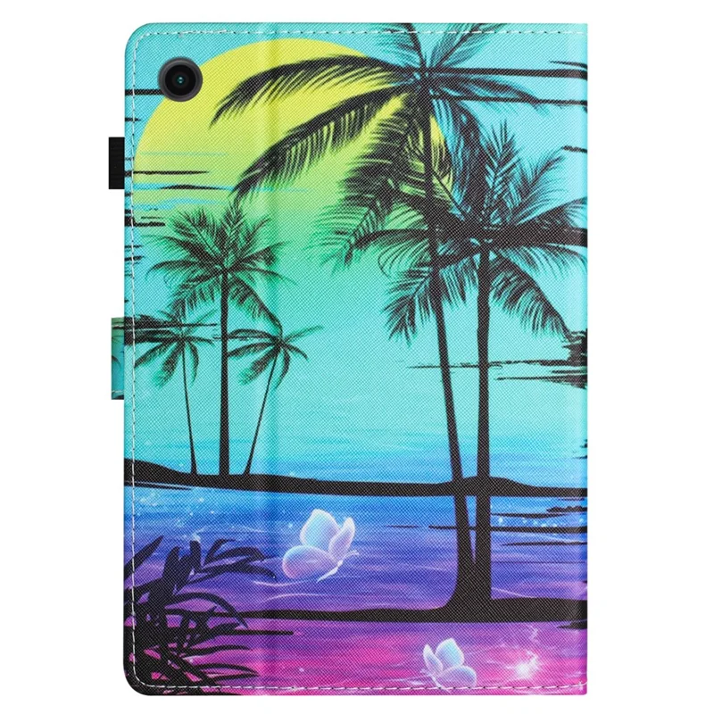 For Lenovo Tab M10 Plus X606F Case Stitching Pattern Printing Stand Tablet Cover - Coconut Palm