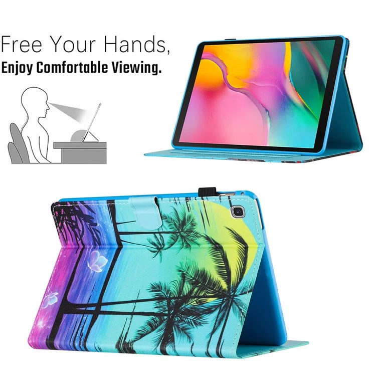 Para Samsung Galaxy Tab A7 Lite 8.7-inch T220 / T225 Case Pattern Printing Card Holder Tablet Cover - Coconut Palm