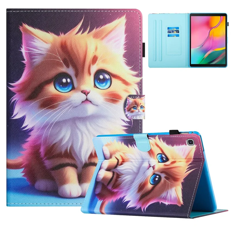 For Samsung Galaxy Tab A7 Lite 8.7-inch T220 / T225 Case Pattern Printing Card Holder Tablet Cover - Cat