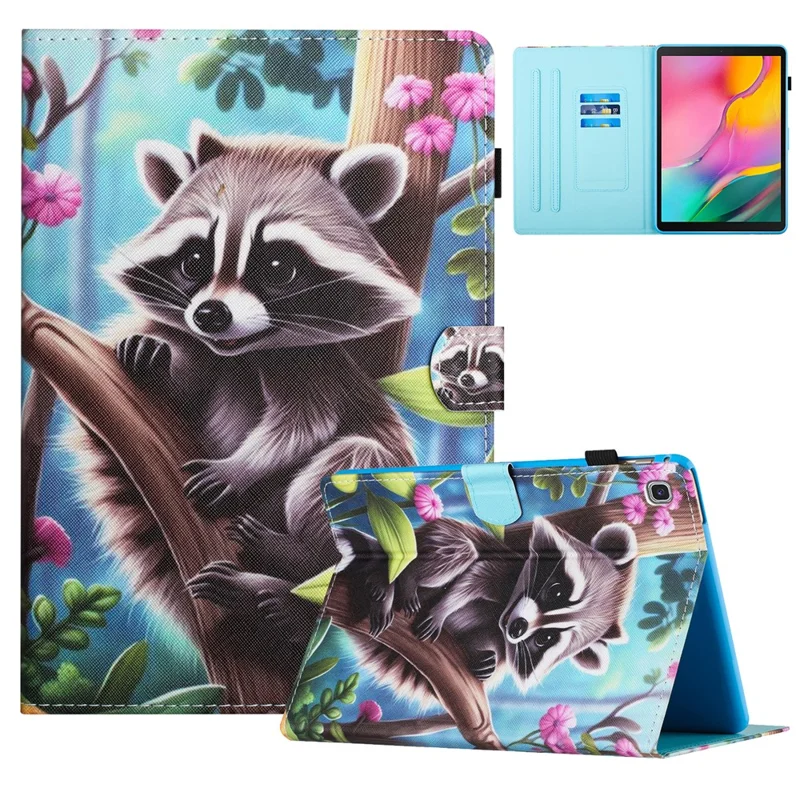 For Samsung Galaxy Tab A7 Lite 8.7-inch T220 / T225 Case Pattern Printing Card Holder Tablet Cover - Racoon