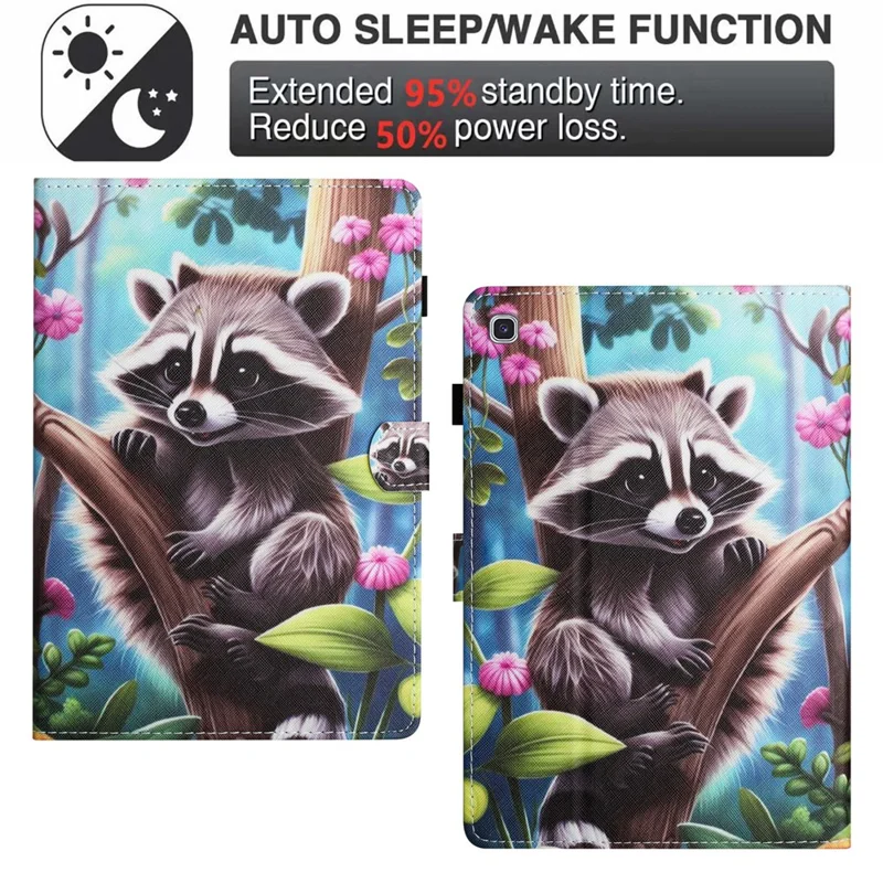 For Samsung Galaxy Tab A7 Lite 8.7-inch T220 / T225 Case Pattern Printing Card Holder Tablet Cover - Racoon