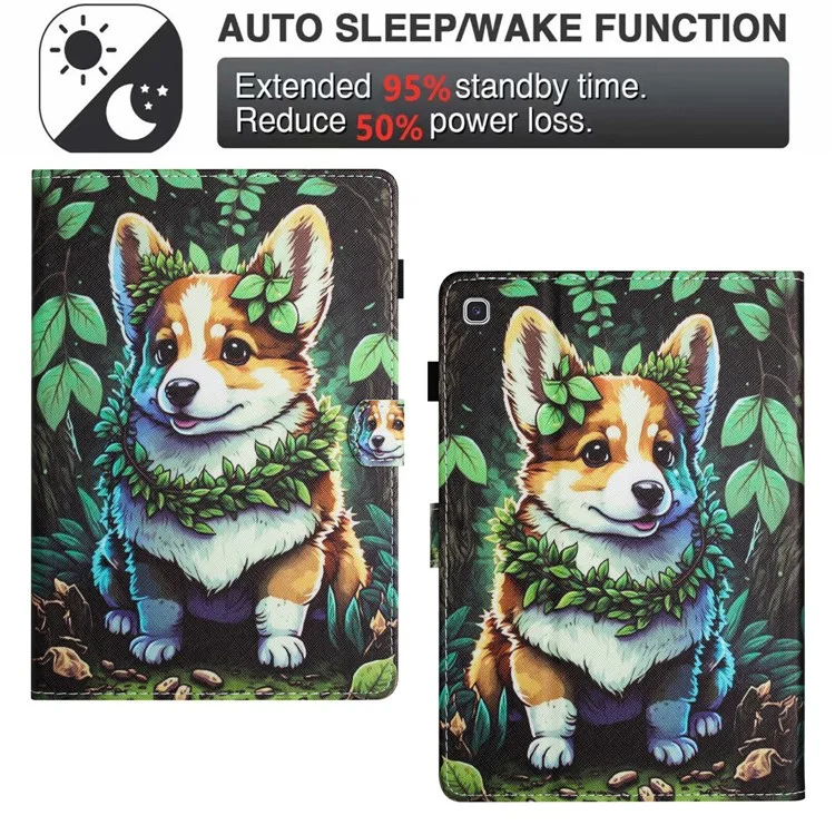 For Samsung Galaxy Tab A7 Lite 8.7-inch T220 / T225 Case Pattern Printing Card Holder Tablet Cover - Corgi
