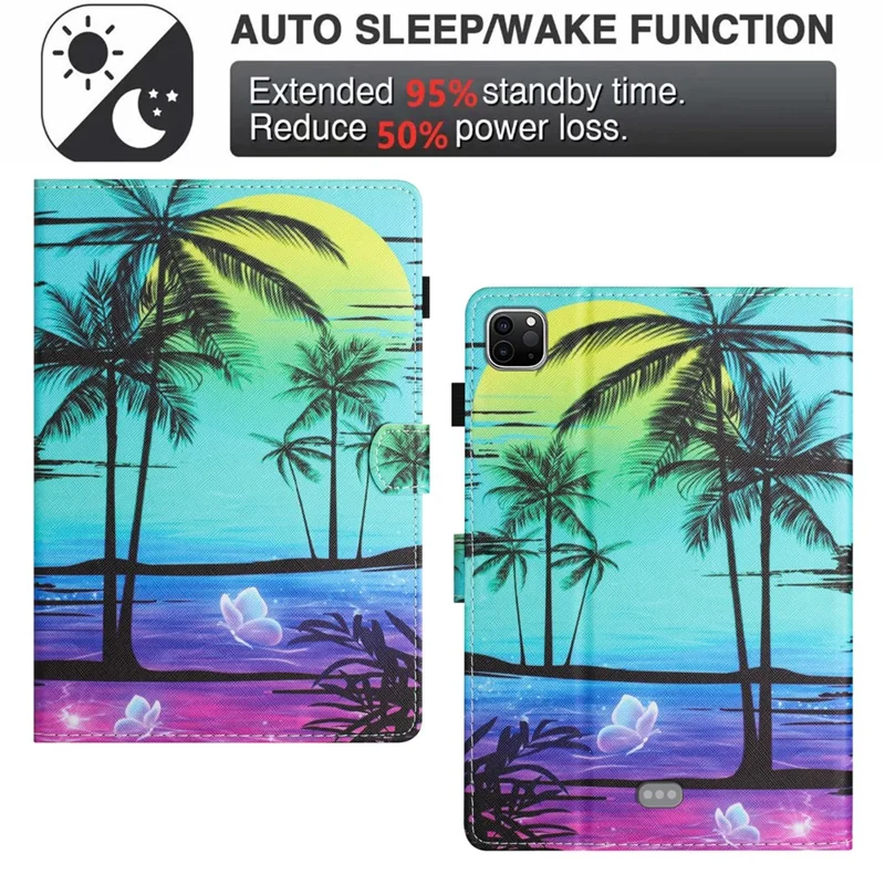 For iPad Air 11 (2025) / (2024) / Air (2022) / (2020) / iPad Pro 11 (2022) / (2021) / (2020) Case Pattern Printing Leather Tablet Cover - Coconut Tree