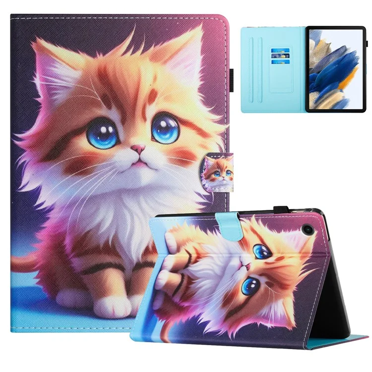 Funda con diseño impreso para la Lenovo Tab M10 (Gen 3), con soporte para tarjetas en cuero sintético PU - Gato Amarillo