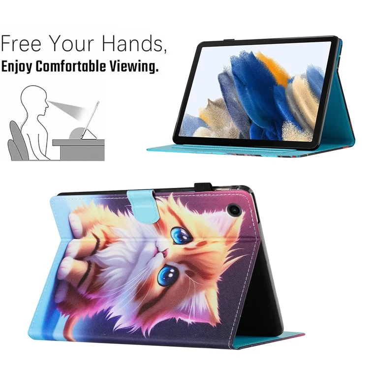 Funda con diseño impreso para la Lenovo Tab M10 (Gen 3), con soporte para tarjetas en cuero sintético PU - Gato Amarillo
