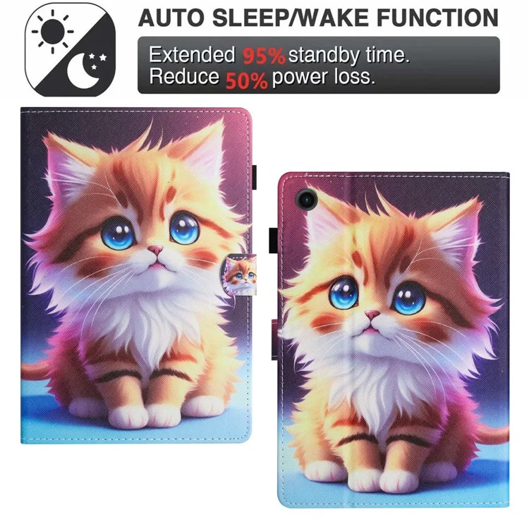 Funda con diseño impreso para la Lenovo Tab M10 (Gen 3), con soporte para tarjetas en cuero sintético PU - Gato Amarillo