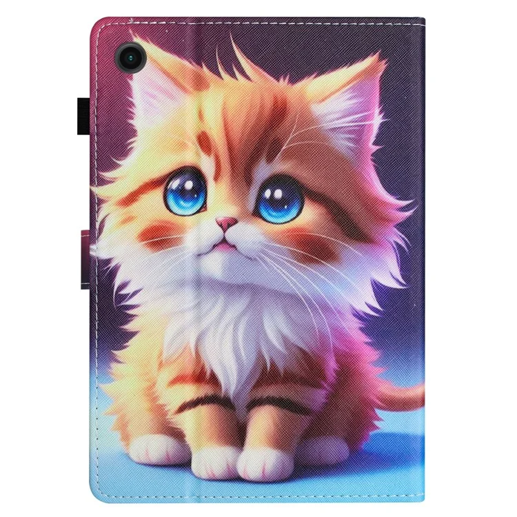Funda con diseño impreso para la Lenovo Tab M10 (Gen 3), con soporte para tarjetas en cuero sintético PU - Gato Amarillo