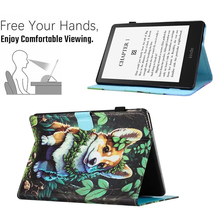 For Amazon Kindle 11th Gen (2022) Case Pattern Printing Leather Wallet E-reader Cover - Corgi