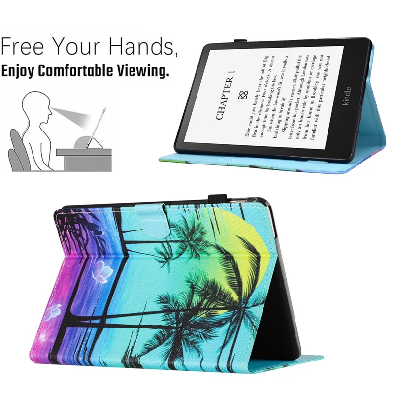 For Amazon Kindle 11th (2024) / 6'' (2022) Case Pattern Printing Leather Wallet E-Reader Cover - Coconut Tree