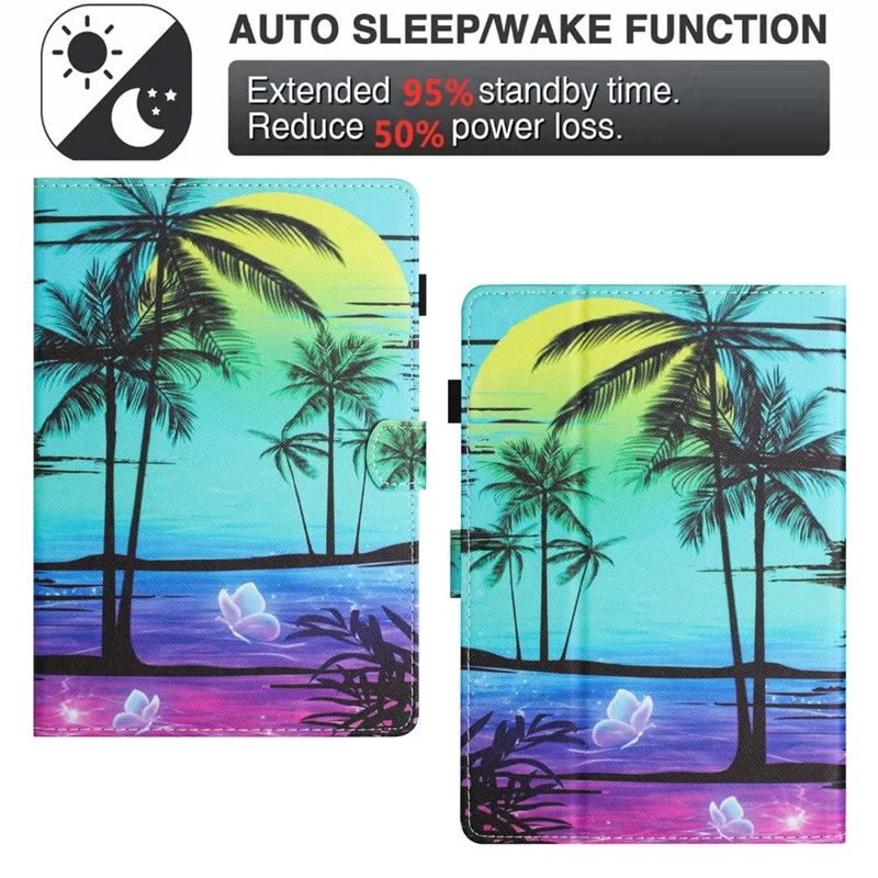 For Amazon Kindle 11th (2024) / 6'' (2022) Case Pattern Printing Leather Wallet E-Reader Cover - Coconut Tree