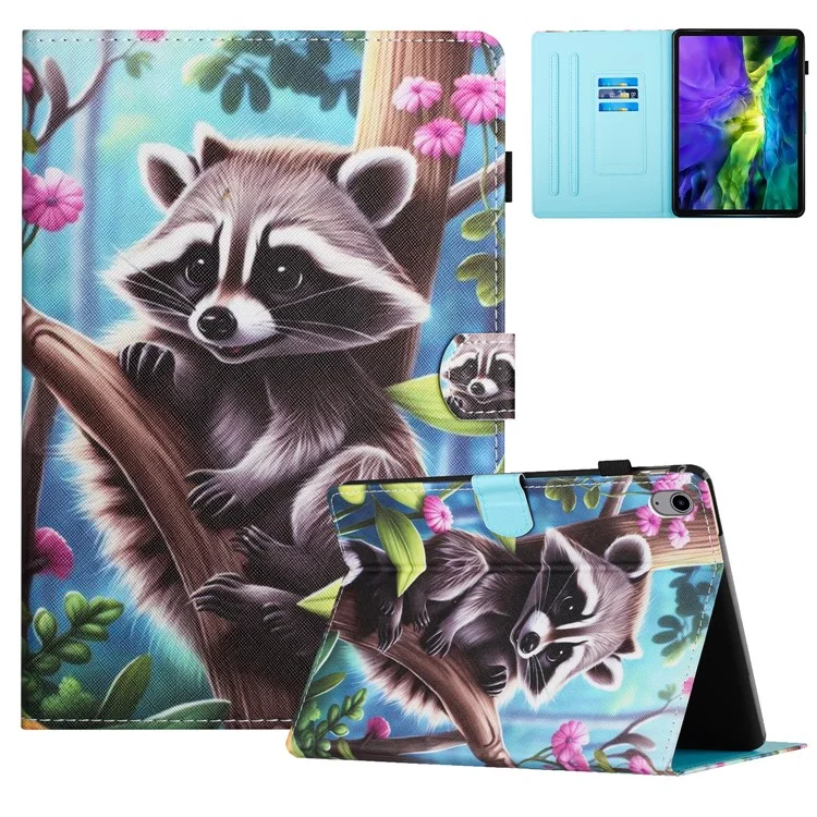 Para iPad 10.9 (2022) Case PU Leather Card Holder Pattern Printed Tablet Cover - Raccoon