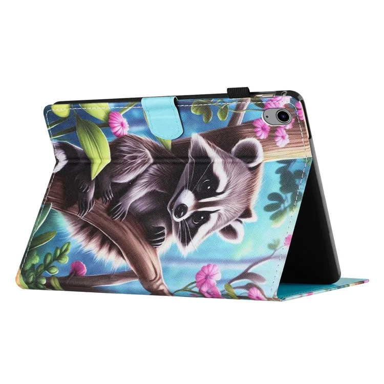 Para iPad 10.9 (2022) Case PU Leather Card Holder Pattern Printed Tablet Cover - Raccoon