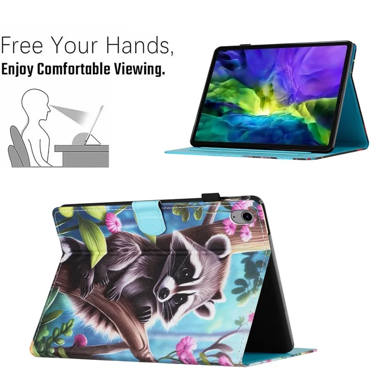 Para iPad 10.9 (2022) Case PU Leather Card Holder Pattern Printed Tablet Cover - Raccoon