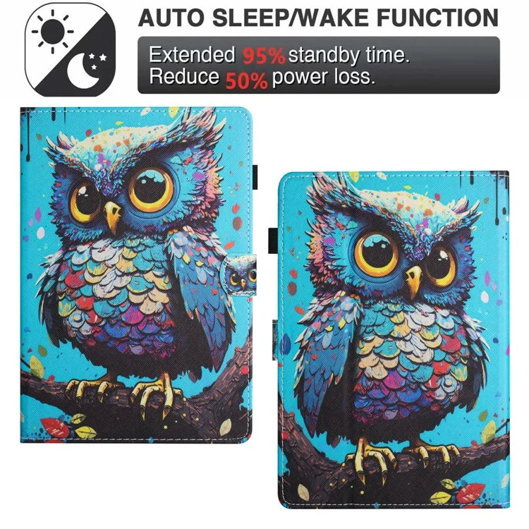 For Amazon Kindle Paperwhite 5 (2021) Case Stylish Pattern Leather Wallet E-reader Cover - Owl