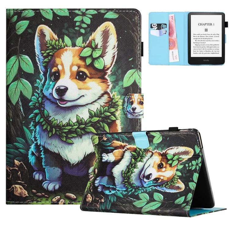For Amazon Kindle Paperwhite 5 (2021) Case Stylish Pattern Leather Wallet E-reader Cover - Corgi