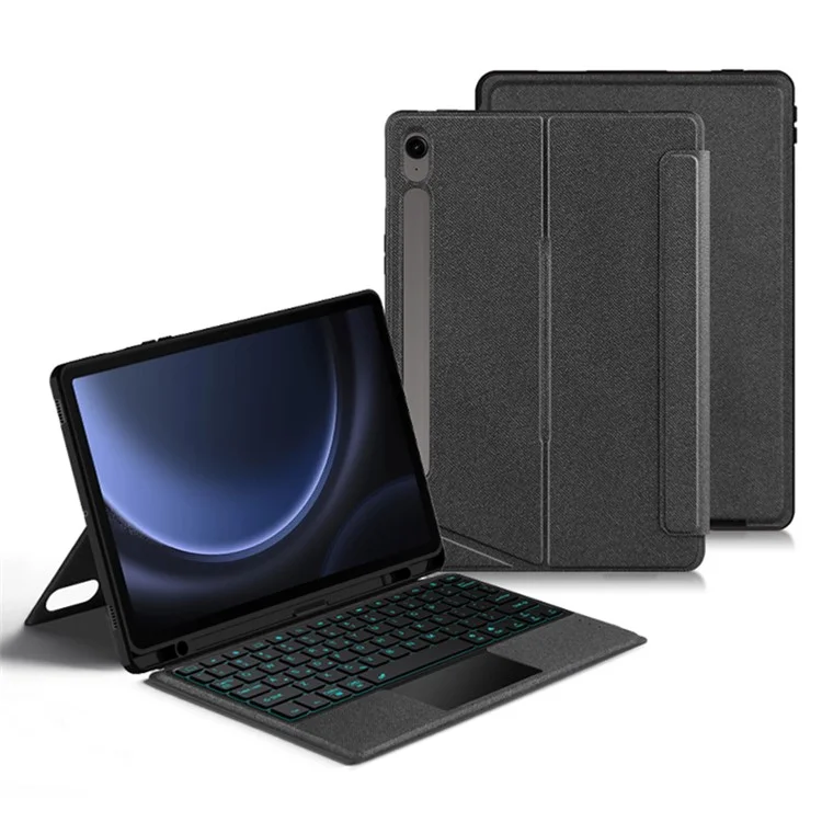 Per Samsung Galaxy Tab S9 FE Custodia in Pelle + Tastiera Bluetooth con Retroilluminazione e Trackpad