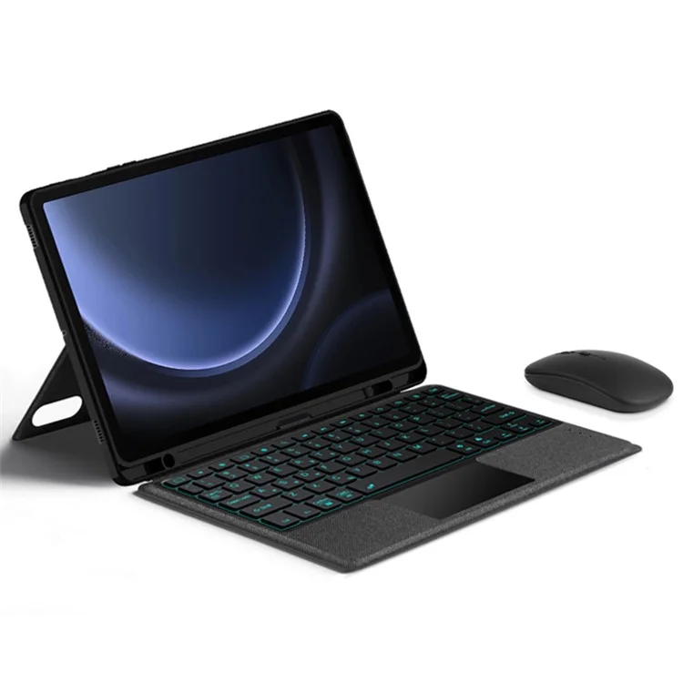 Per Samsung Galaxy Tab S9 FE Custodia in Pelle + Tastiera Bluetooth con Retroilluminazione e Trackpad