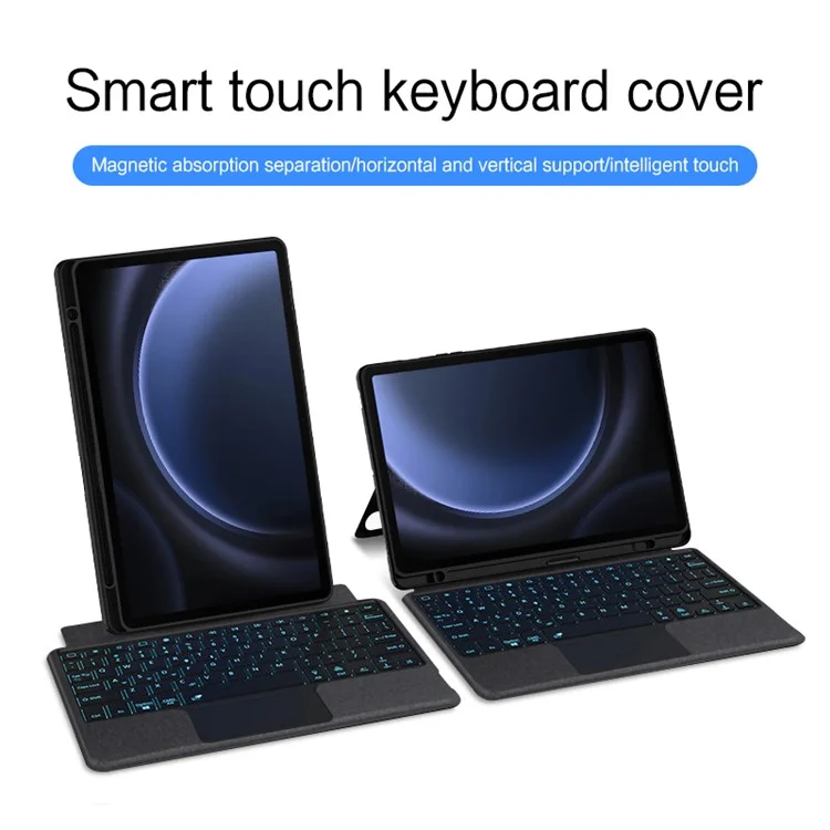 Per Samsung Galaxy Tab S9 FE Custodia in Pelle + Tastiera Bluetooth con Retroilluminazione e Trackpad