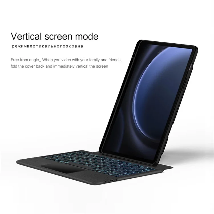 Per Samsung Galaxy Tab S9 FE Custodia in Pelle + Tastiera Bluetooth con Retroilluminazione e Trackpad