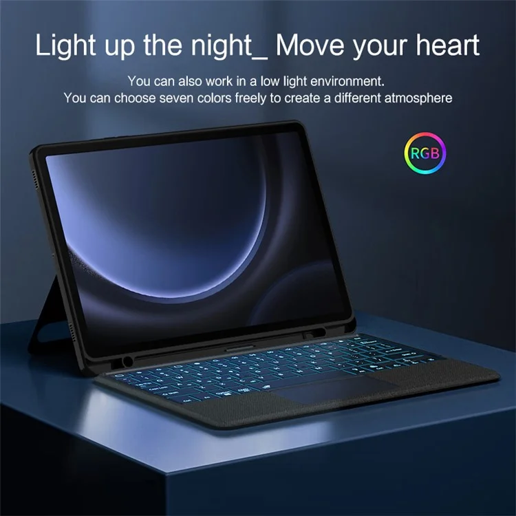 Per Samsung Galaxy Tab S9 FE Custodia in Pelle + Tastiera Bluetooth con Retroilluminazione e Trackpad