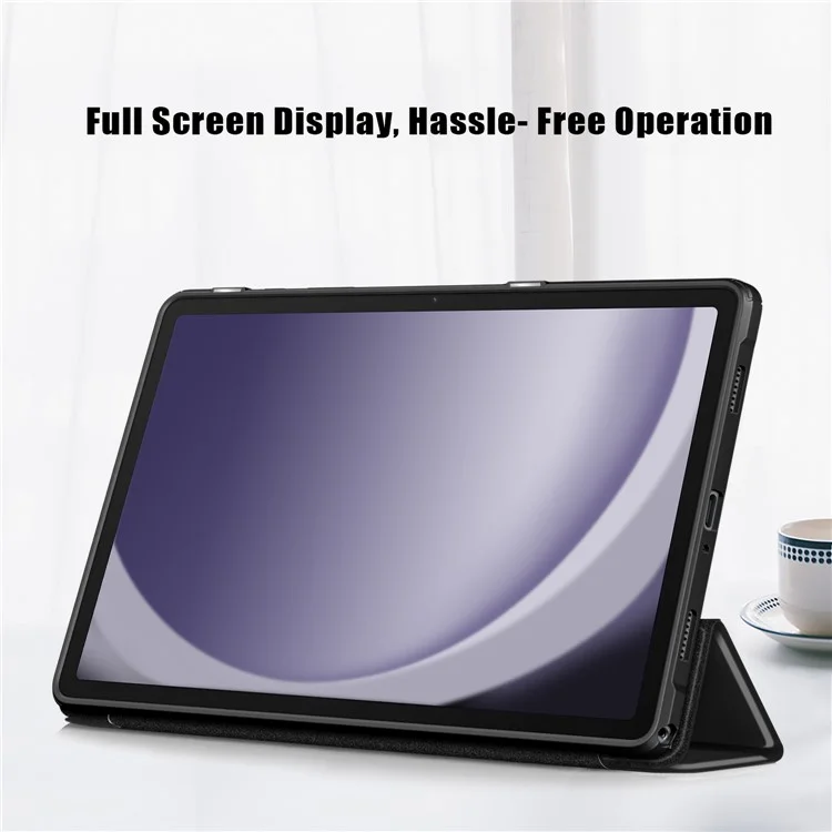 Для Samsung Galaxy Tab A9+ x210 x216 Чехол из кожи + TPU + акриловый трехстворчатый складной чехол-подставка - черный