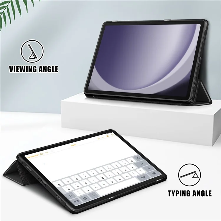 Для Samsung Galaxy Tab A9+ x210 x216 Чехол из кожи + TPU + акриловый трехстворчатый складной чехол-подставка - черный