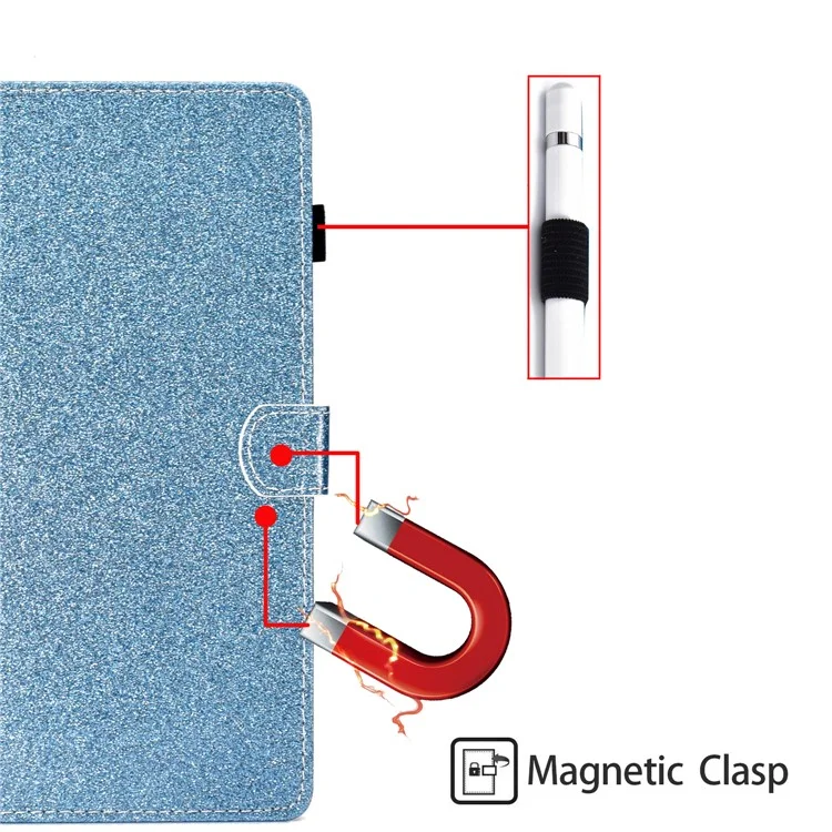 Pour Samsung Galaxy Tab A9+ Glittery Powder Tablet Case Card Slot PU Leather Cover - Bleu