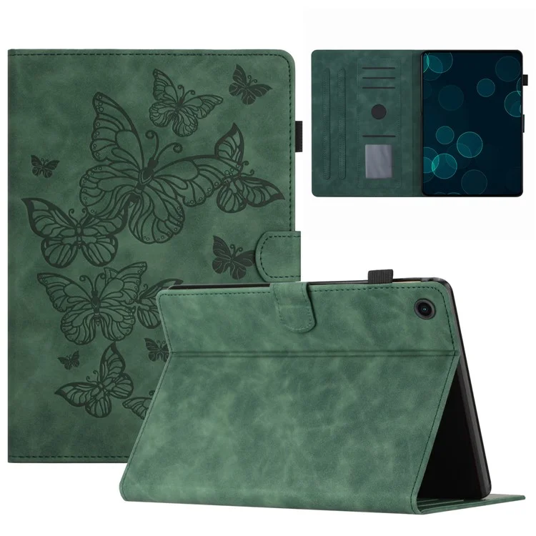 Geprägtes Etui für Samsung Galaxy Tab A9 Case Kartenschlitz PU-Leder Ständer Tablet-Abdeckung - Grün